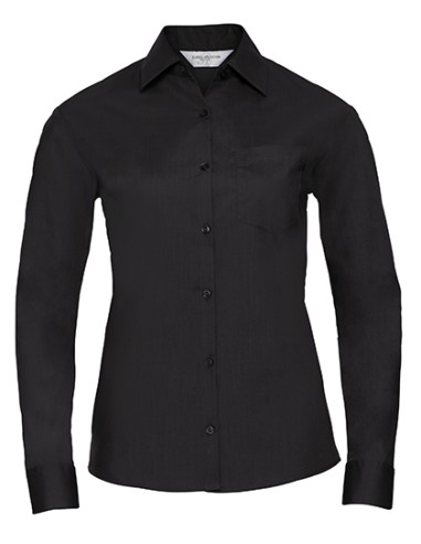 RUS-0R934F0-Ladies' Long Sleeve Classic Polycotton Poplin Shirt